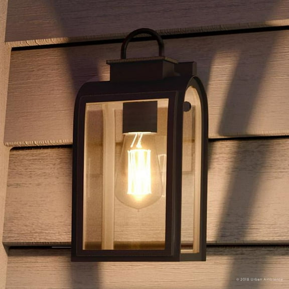 Urban Ambiance Luxury Transitional Outdoor Wall Light, Size: 13-1/4"H x 6-1/2"W, with Farmhouse Style Elements, Oil Rubbed Bronze Finish and Clear/Etched Umber Shade, UHP1100
