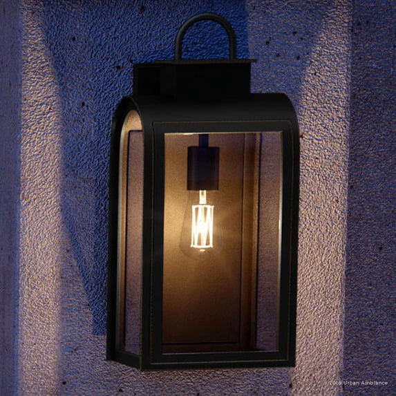 Urban Ambiance Luxury Transitional Outdoor Wall Light, Size: 21"H x 10-1/2"W, with Farmhouse Style Elements, Oil Rubbed Bronze Finish and Clear/Etched Umber Shade, UHP1102