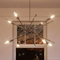 Urban Ambiance Luxury Urban Industrial Chandelier, Size: 19-5/8"H x 42-3/8"W, with Mid-Century Modern Style Elements, Brushed Nickel Finish, UHP2071