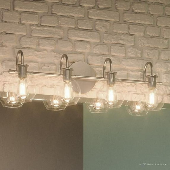 Urban Ambiance Luxury Vintage Bathroom Vanity Light, Large Size: 9"H x 30.5"W, with Industrial Style Elements, Floating Glass Design, Aged Nickel Finish and Clear Glass, Includes Edison Bulbs, UQL2042