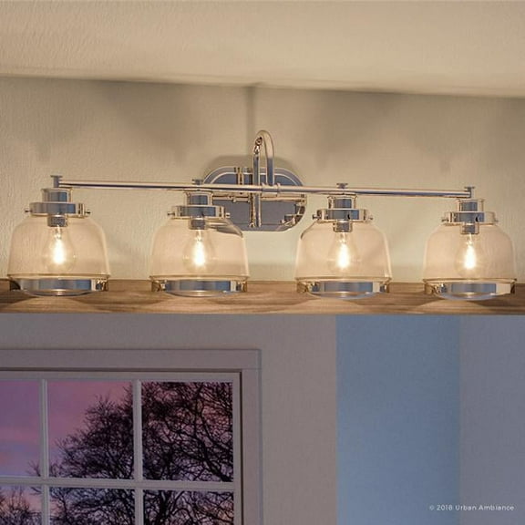 Urban Ambiance Luxury Vintage Electric Bath Fixture, Size: 11-1/4"H x 35-3/4"W, with Urban Industrial Style Elements, Polished Nickel Finish and Clear Shade, UHP2540