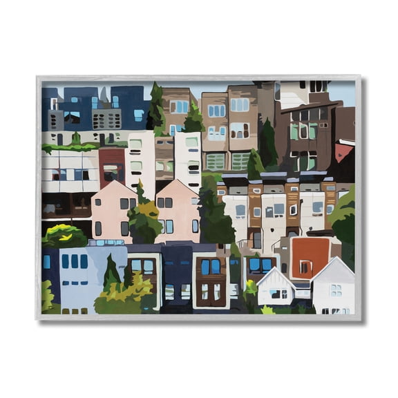 Urban Apartments Cityscape Colorful Abstract Trees 20 in x 16 in Framed Painting Art Prints, by Stupell Home Décor