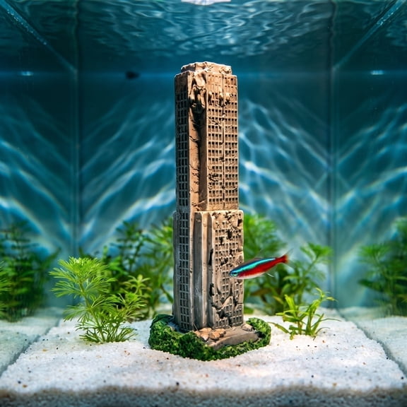 Urban Aquarium Ornament with Weathered Concrete Texture for Freshwater Tanks, Planted Aquascapes & Amphibian Habitats  Creates Natural Shelter, Depth and Exploration Zones