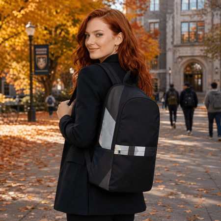 Urban Archive Backpack – Water-Resistant Minimalist Laptop Backpack with Geometric Accent, Black