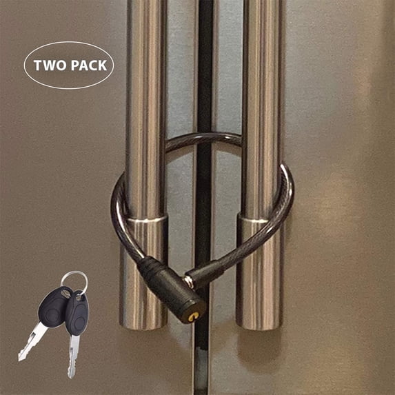 Urban August Fridge & Cabinet Cable Lock with Keys for Kids & Adults (Regular, Black - 2 Pack)