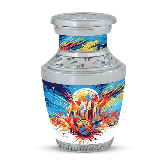 Urban Basketball Explosion Art Mini Cremation Urn for Human Ashes - Small but Mighty Memorial for Adults Funeral Urns For Human Ashes - Memorial Urns 3 Inch, 1 Pc