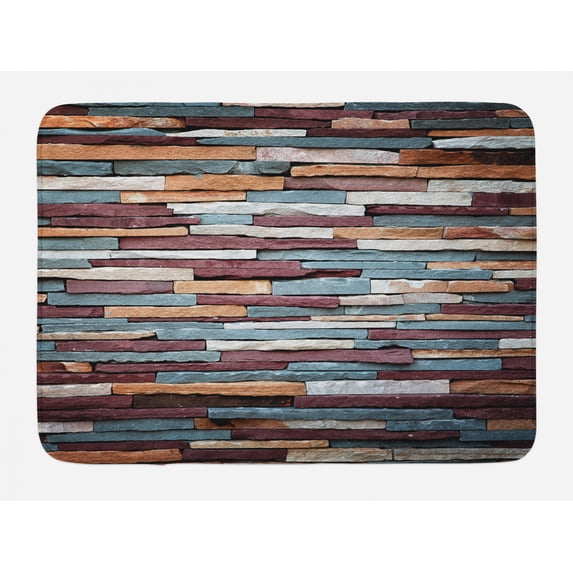 Urban Bath Mat, Colored Stone Surface Texture Background Retro Style Urban Brick Wall Image, Non-Slip Plush Mat Bathroom Kitchen Laundry Room Decor, 29.5 X 17.5 Inches, Mauve Teal Ivory, Ambesonne