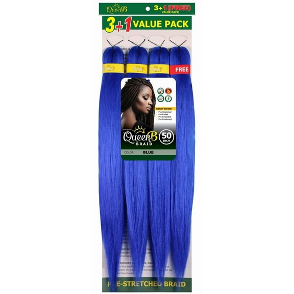 QueenB 4X Value Pack Pre-Stretched Braiding Hair 50  Color #BLUE