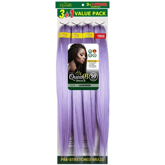 QueenB 4X Value Pack Pre-Stretched Braiding Hair 50  Color #LAVENDER