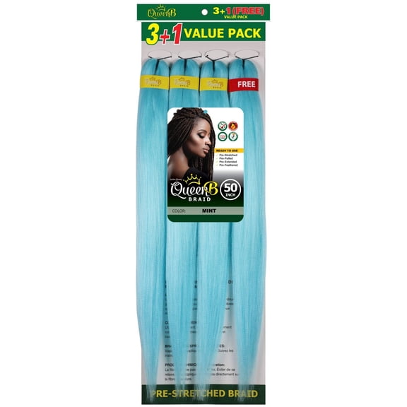 QueenB 4X Value Pack Pre-Stretched Braiding Hair 50 Color #MINT