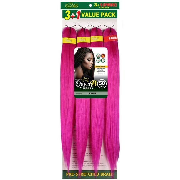 QueenB 4X Value Pack Pre-Stretched Braiding Hair 50  Color #PLUM