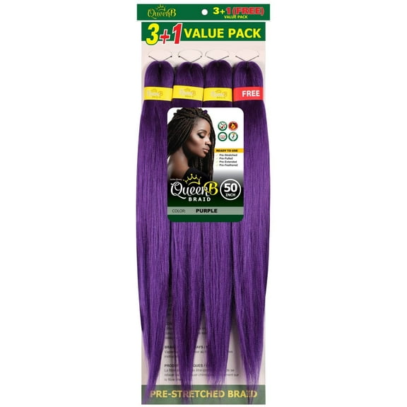 QueenB 4X Value Pack Pre-Stretched Braiding Hair 50 Color #PURPLE