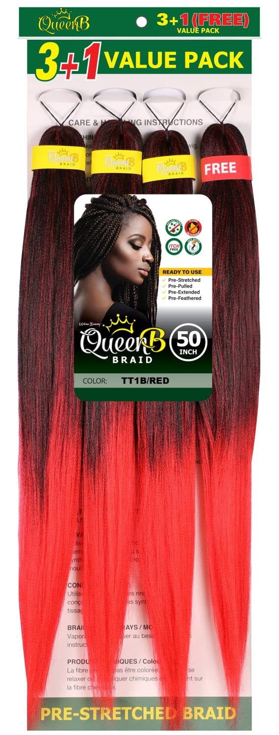 QueenB 4X Value Pack Pre-Stretched Braiding Hair 50” – Color TT1B