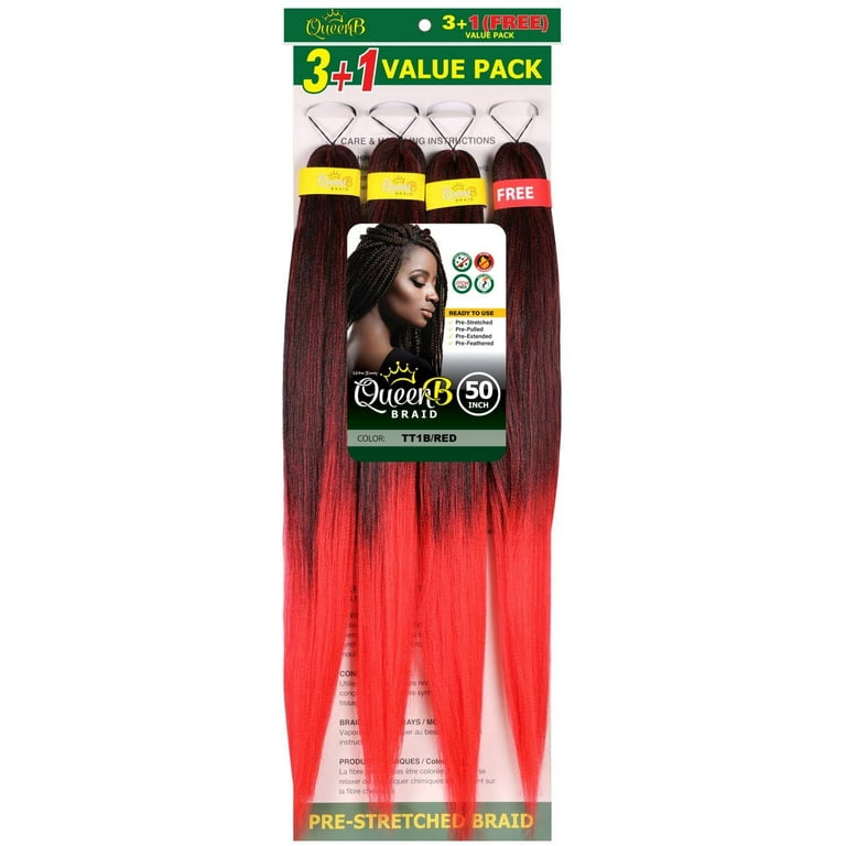 QueenB 4X Value Pack Pre-Stretched Braiding Hair 50” – Color TT1B