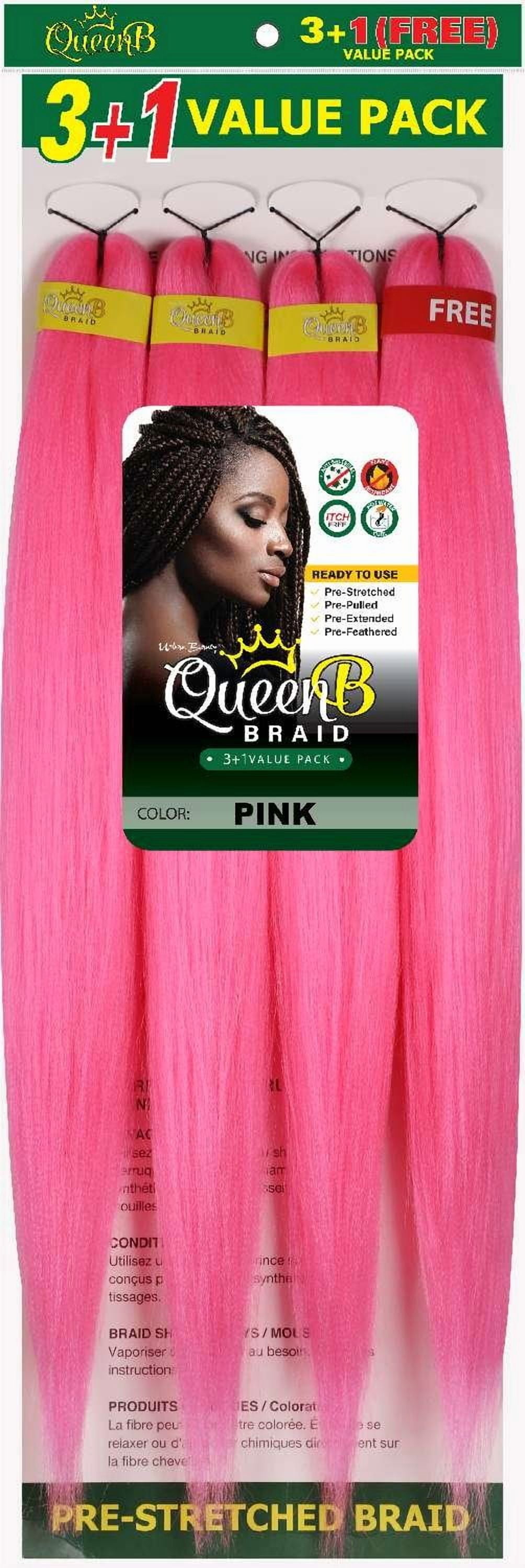 QueenB 4X Value Pack Pre-Stretched Braiding Hair 50” – Color #PINK