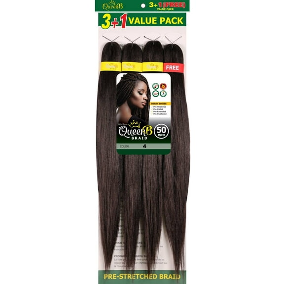 QueenB 4X Value Pack Pre-Stretched Braiding Hair 50  Color #4
