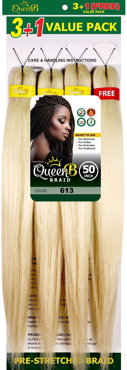 QueenB 4X Value Pack Pre-Stretched Braiding Hair 50” – Color #613