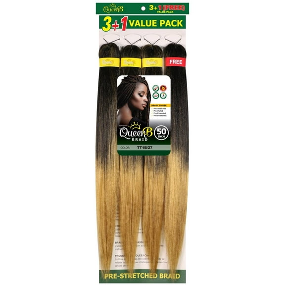 QueenB 4X Value Pack Pre-Stretched Braiding Hair 50  Color TT1B/27