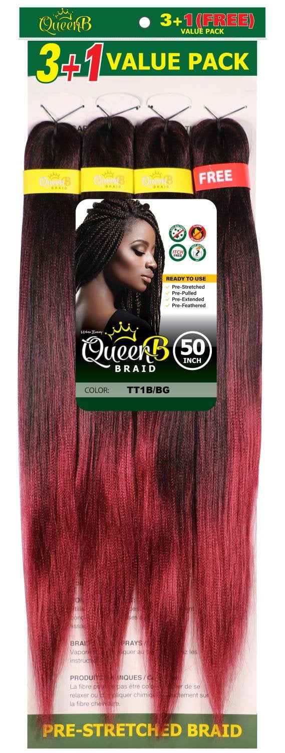 QueenB 4X Value Pack Pre-Stretched Braiding Hair 50 Color TT1B/BG