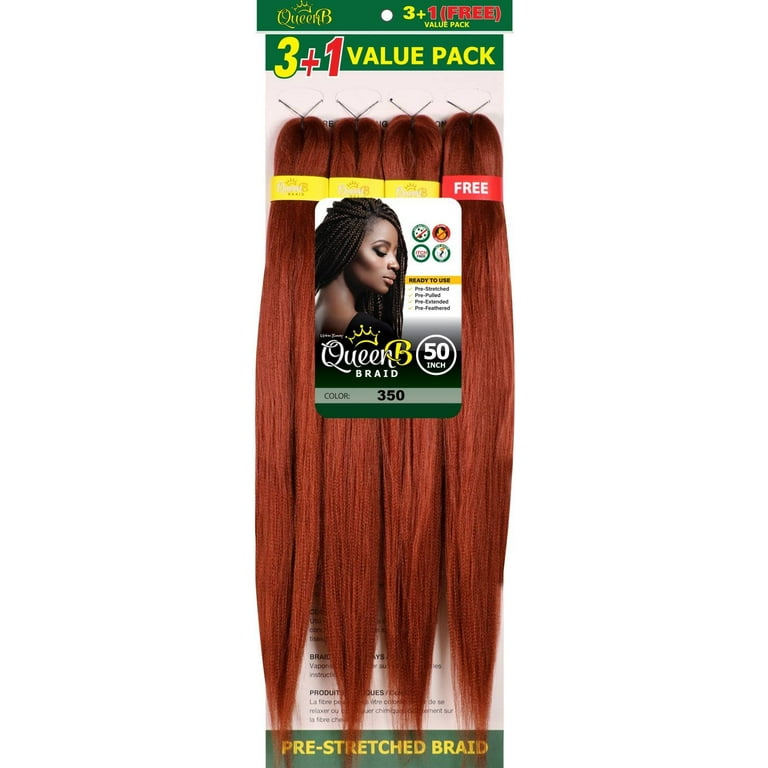 QueenB 4X Value Pack Pre-Stretched Braiding Hair 50” – Color #350