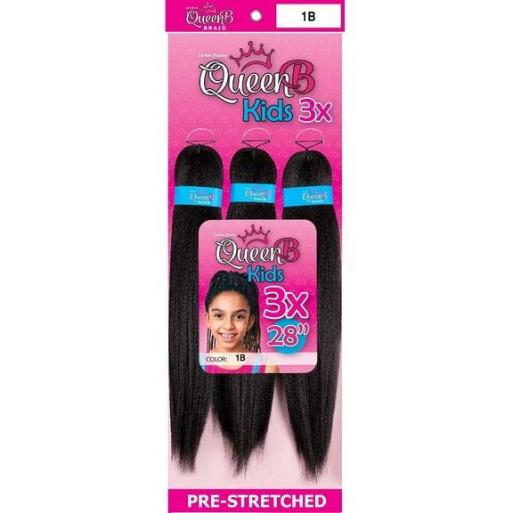 QueenB Kids 3X Value Pack Pre-Stretched Braiding Hair 28 Color #1B