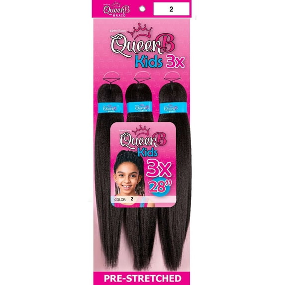 QueenB Kids 3X Value Pack Pre-Stretched Braiding Hair 28” – Color #2