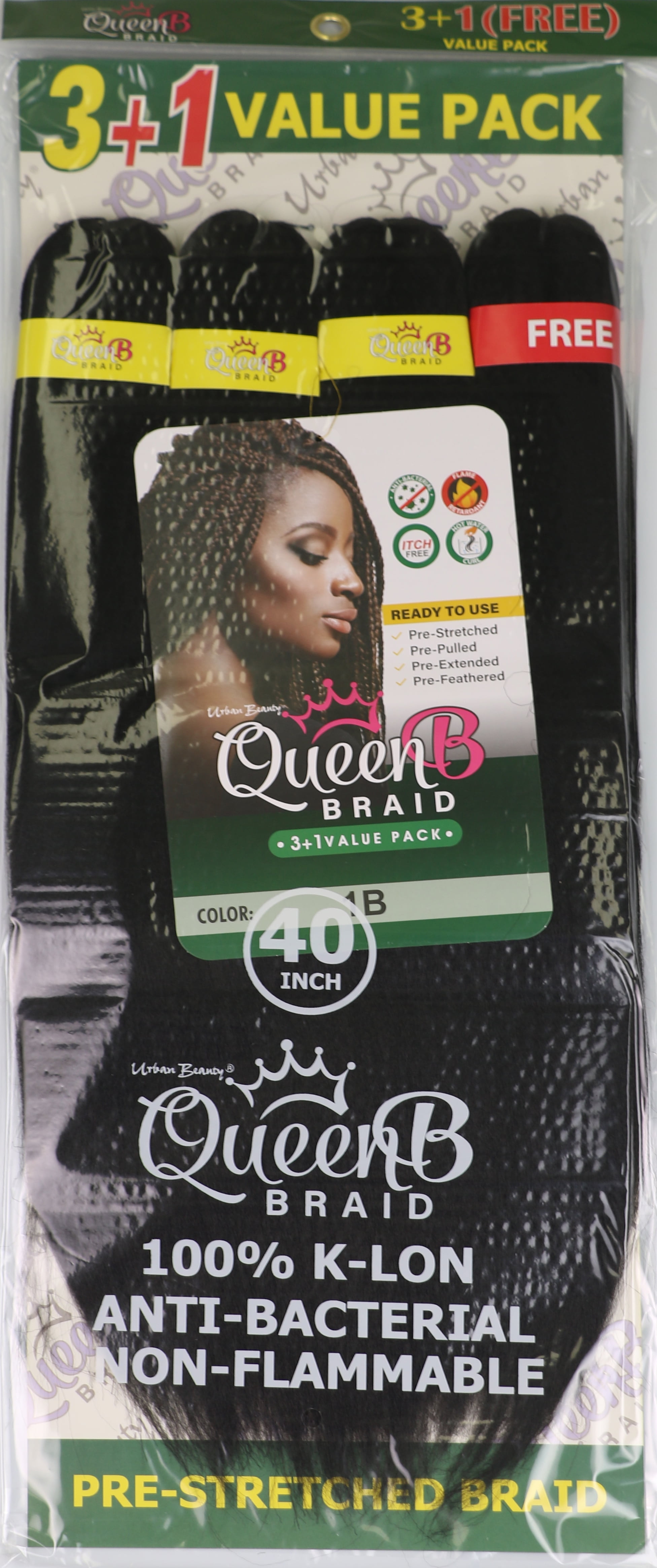 (2 pack) Urban Beauty Queen B PreStretched Braiding Hair 4X Pack, 40