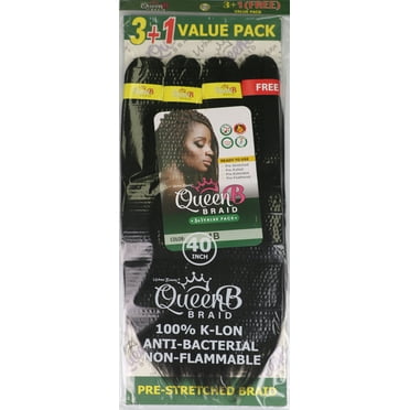 Urban Beauty Queen B Pre-Stretched Braiding Hair 4X Pack, 40 Inch, #1B