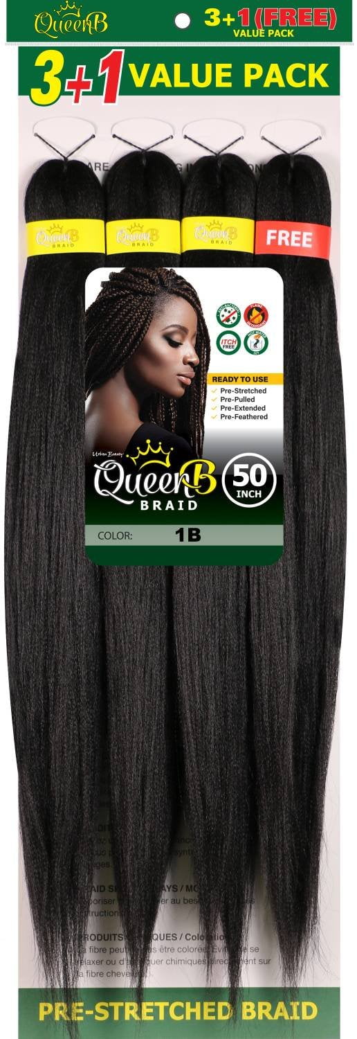 QueenB 4X Value Pack Pre-Stretched Braiding Hair 50” – Color #1B
