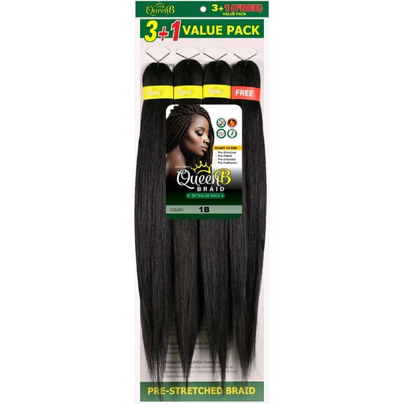 QueenB 4X Value Pack Pre-Stretched Braiding Hair 50” – Color #1B