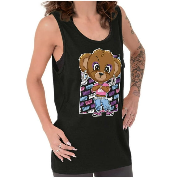 Urban Bling Drip Sassy Teddy Bear Tank Top Tee Shirt Women Brisco Brands S