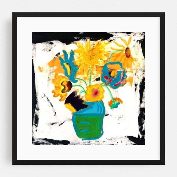 Urban Bloom Van Gogh Meets Industry - Painting Flowers Modern Art Abstract Floral Pop Art Botanical Black Framed Wall Art Print 12 x 12 inches