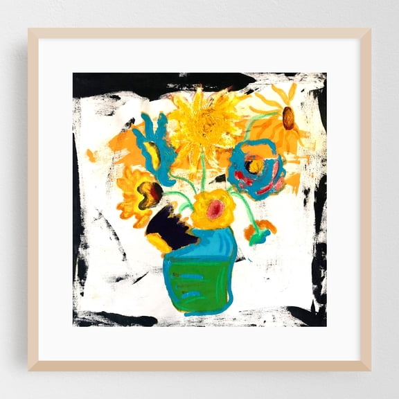 Urban Bloom Van Gogh Meets Industry - Painting Flowers Modern Art Abstract Floral Pop Art Botanical Oak Framed Wall Art Print 16 x 16 inches