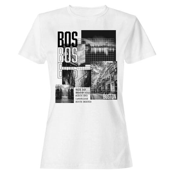 Urban Boston Cityscape Collage Women's White T-shirt