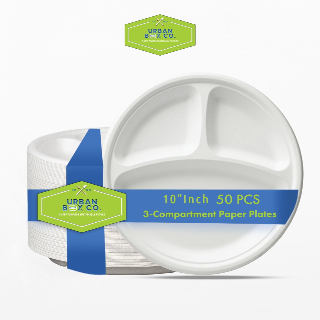 Urban Box Co, 10-inch Paper Plates, 50ct, 3-Compartment White - Walmart.com