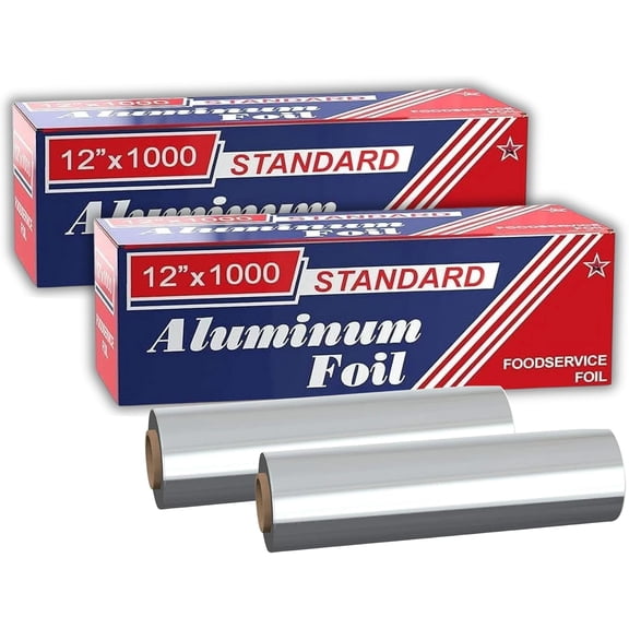 Urban Box Co. 12" x 1000' Standard Aluminum Foil Roll, -Grade Silver Wrap for Food Service, Catering, Baking & Home Use, Durable, Tear-Resistant, Heat-Safe, 2 Pack