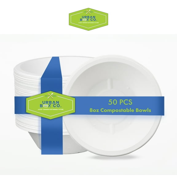 Urban Box Co 8 oz Disposable Paper Bowls, Heavy-Duty & Heat-Resistant, White, 50 Count, 1 Pack