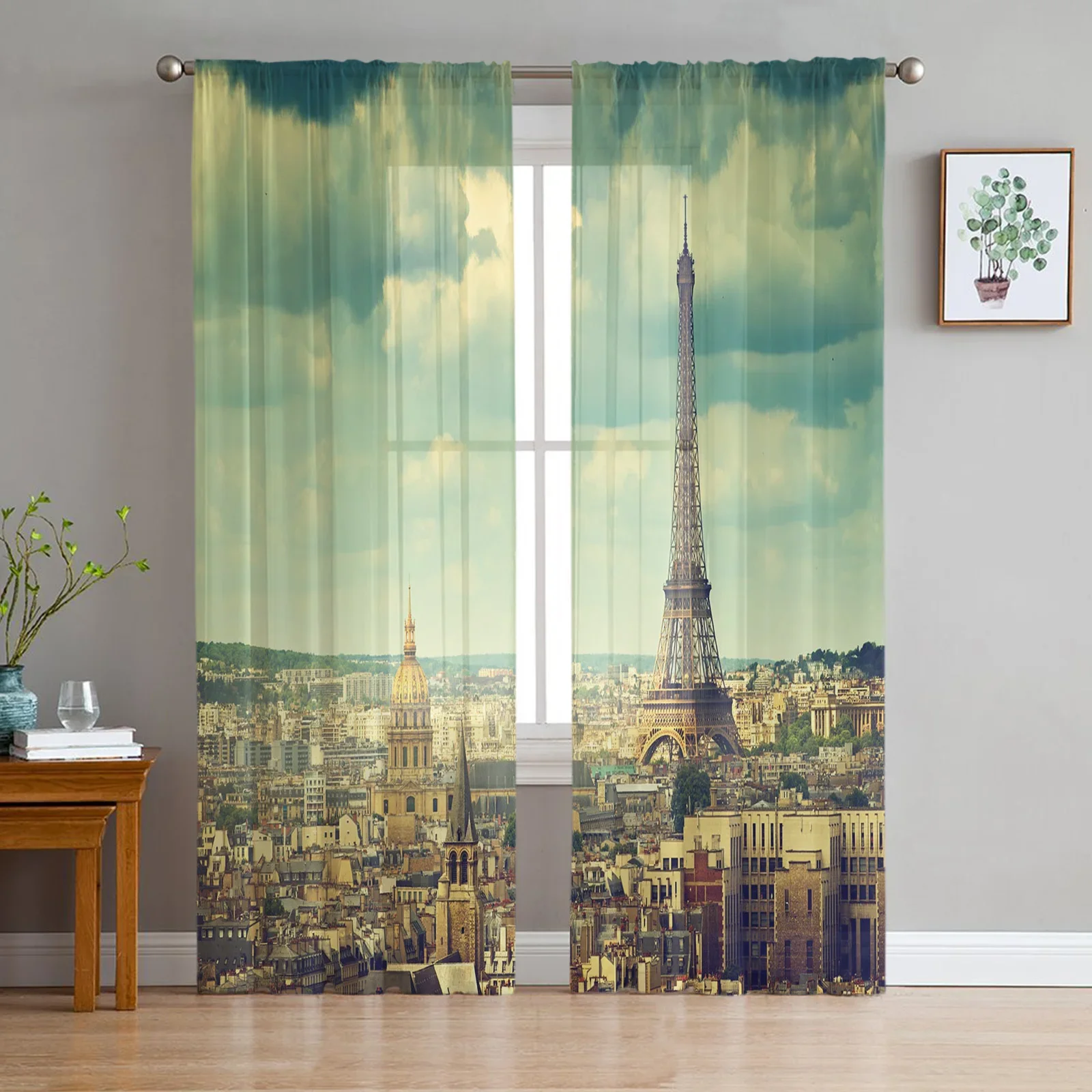 Urban Bridge Brooklyn Sunset City Building Tulle Sheer Window Curtains ...