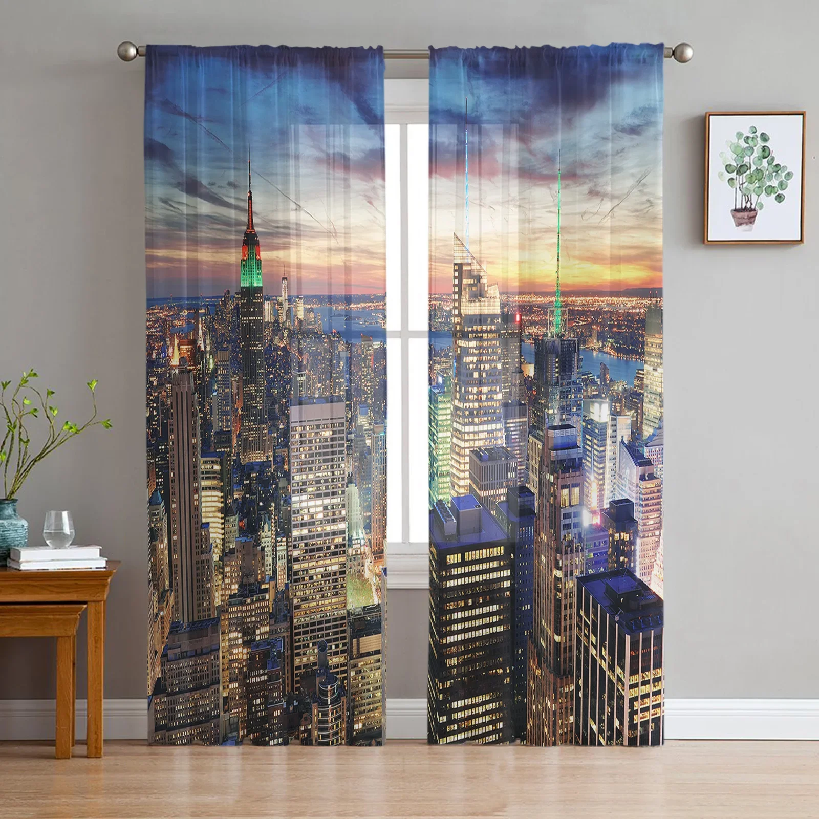 Stunning Urban City View Window Drapes image