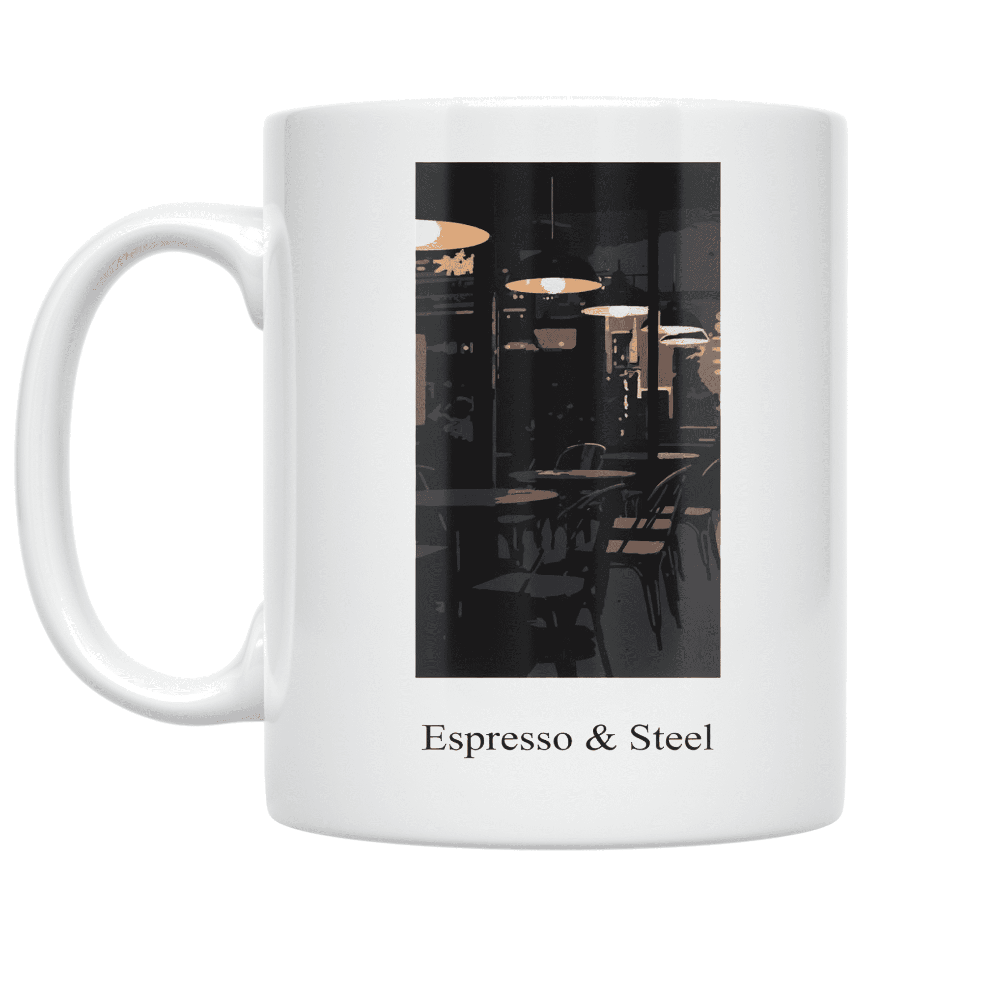 Urban Café Scene Espresso Steel - Coffee Shop Enthusiast - 11 oz Ceramic Coffee Mug