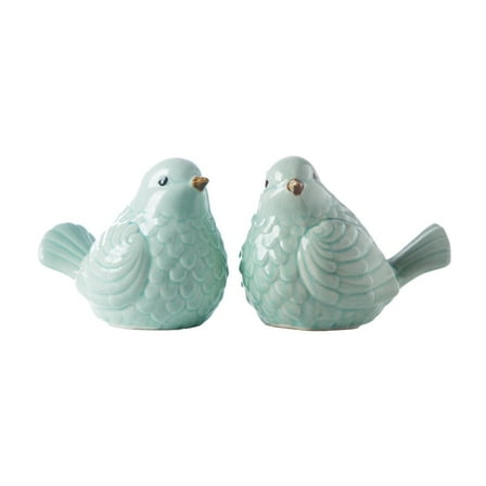 Urban Ceramic Sitting Bird Figurine Assortment of Two Gloss Finish Light Blue