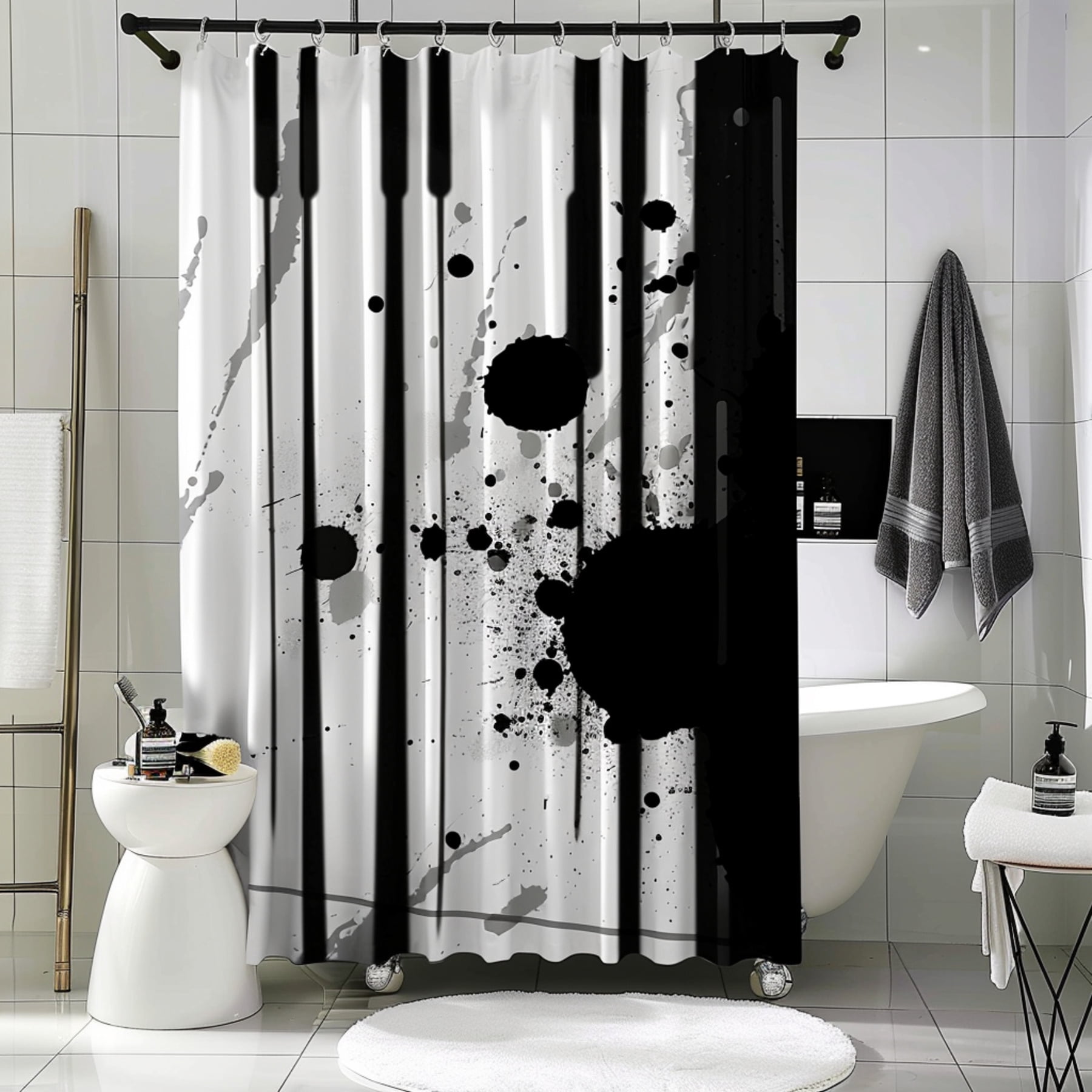 Urban Chic Splashes Black & White Striped Shower Curtain on Elegant