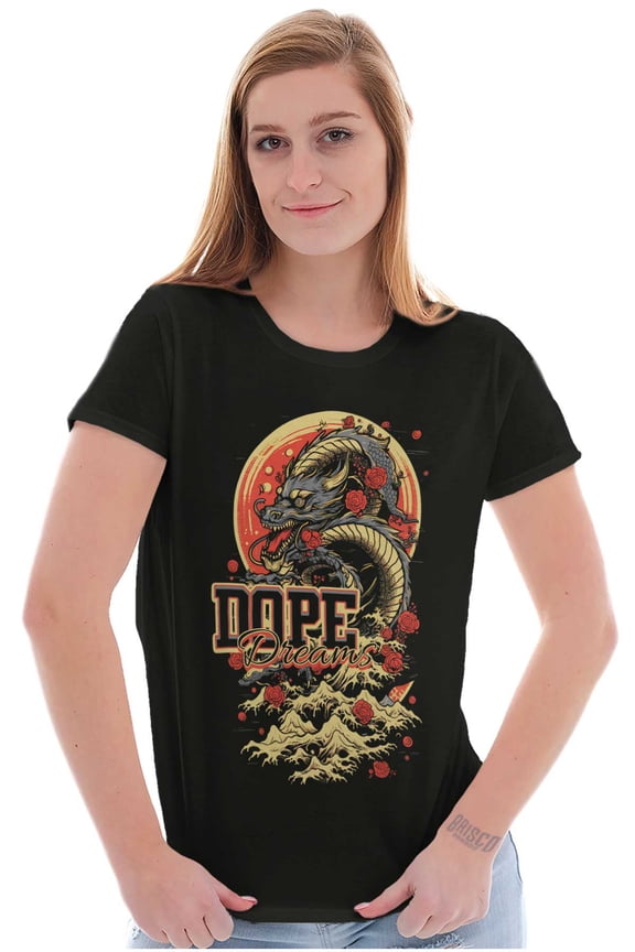 Urban Chinese Dragon Dope Dreams Womens Slim Fit Graphic Tee Brisco Brands M