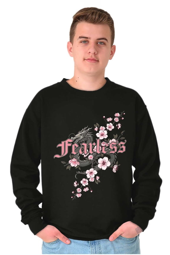 Urban Chinese Dragon Fearless Flowers Sweatshirt for Men or Women Brisco Brands M