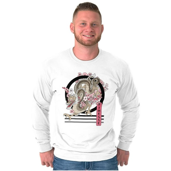 Urban Chinese Dragon Finesse Florals Long Sleeve TShirt Men Women Brisco Brands S