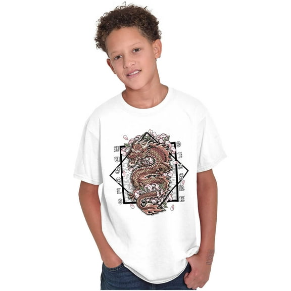 Urban Chinese Dragon Hustle Flowers Crewneck T Shirts Boy Girl Teen Brisco Brands S