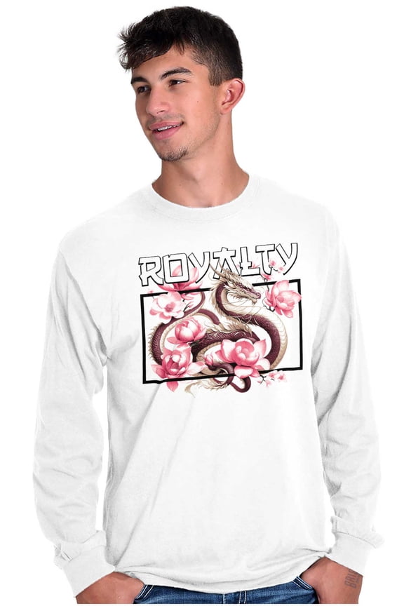 Urban Chinese Dragon Royalty Flowers Long Sleeve TShirt Men Women Brisco Brands S