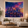 thumbnail image 1 of Urban Cityscape Twilight with Rise Skyscrapers Varying Heights, Mystical Fantasy for Space Lovers, Galaxy Room Decor, Housewarming Gift, Tapestry Wall Hanging for Bedroom and Dorm, 1 of 7