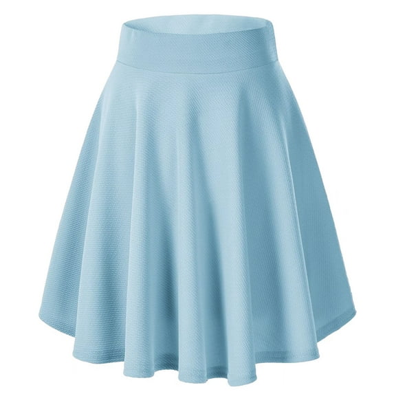 Urban CoCo Women's Flared Stretchy Mini Skater Skirt(Light Blue-long, M)