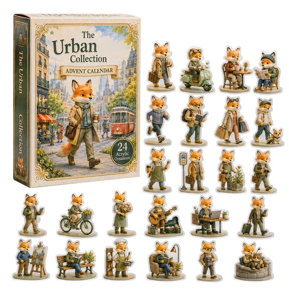 The Urban Collection Advent Calendar, 24 Pieces Urban City Fox Acrylic Ornaments, Holiday Countdown Surprise Box, Holiday Gift for Animal Fans Kids Teens Adults